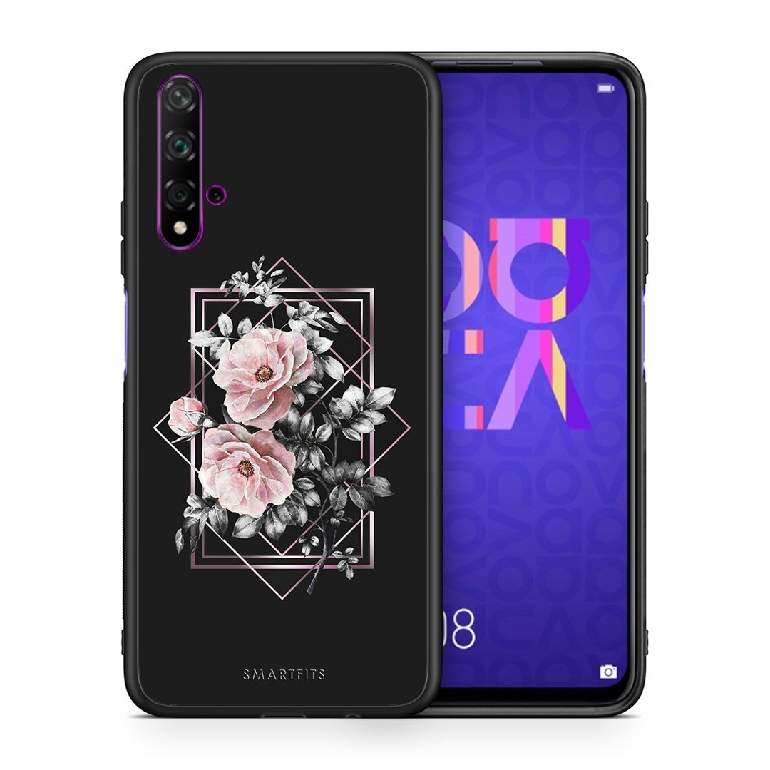 Θήκη Huawei Nova 5T/Honor 20 Frame Flower από τη Smartfits με σχέδιο στο πίσω μέρος και μαύρο περίβλημα | Huawei Nova 5T/Honor 20 Frame Flower case with colorful back and black bezels