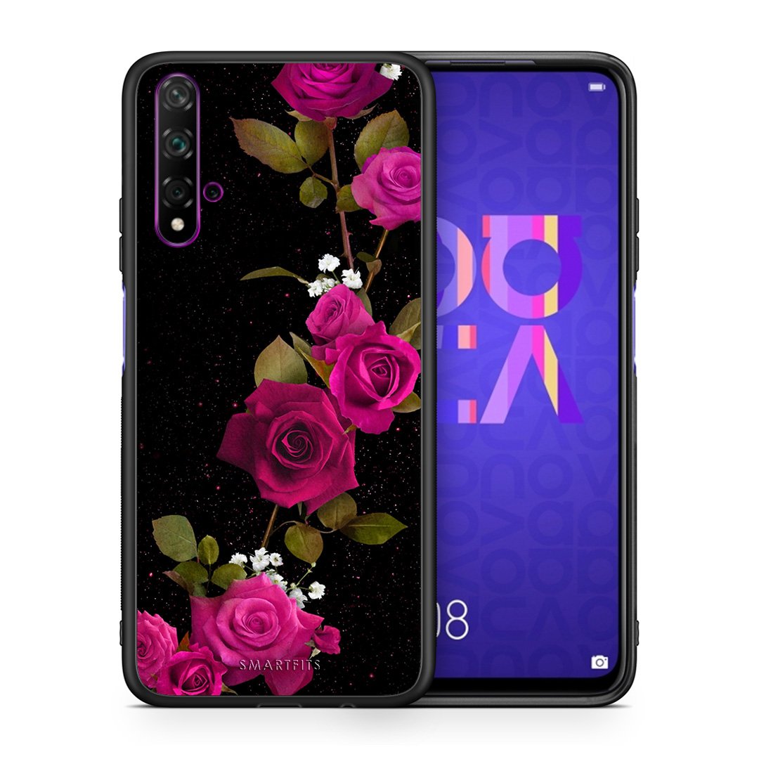 Θήκη Huawei Nova 5T/Honor 20 Red Roses Flower από τη Smartfits με σχέδιο στο πίσω μέρος και μαύρο περίβλημα | Huawei Nova 5T/Honor 20 Red Roses Flower case with colorful back and black bezels