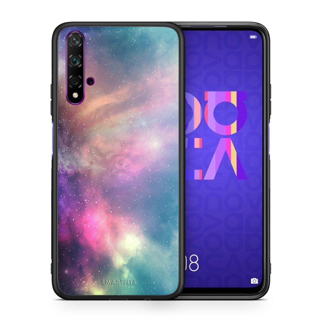 Θήκη Huawei Nova 5T/Honor 20 Rainbow Galaxy από τη Smartfits με σχέδιο στο πίσω μέρος και μαύρο περίβλημα | Huawei Nova 5T/Honor 20 Rainbow Galaxy case with colorful back and black bezels
