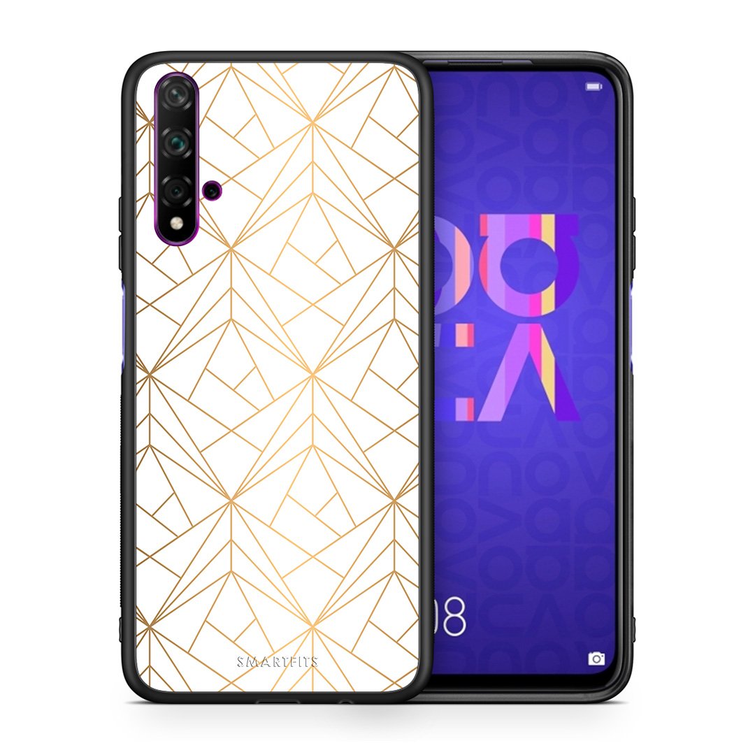 Θήκη Huawei Nova 5T/Honor 20 Luxury White Geometric από τη Smartfits με σχέδιο στο πίσω μέρος και μαύρο περίβλημα | Huawei Nova 5T/Honor 20 Luxury White Geometric case with colorful back and black bezels