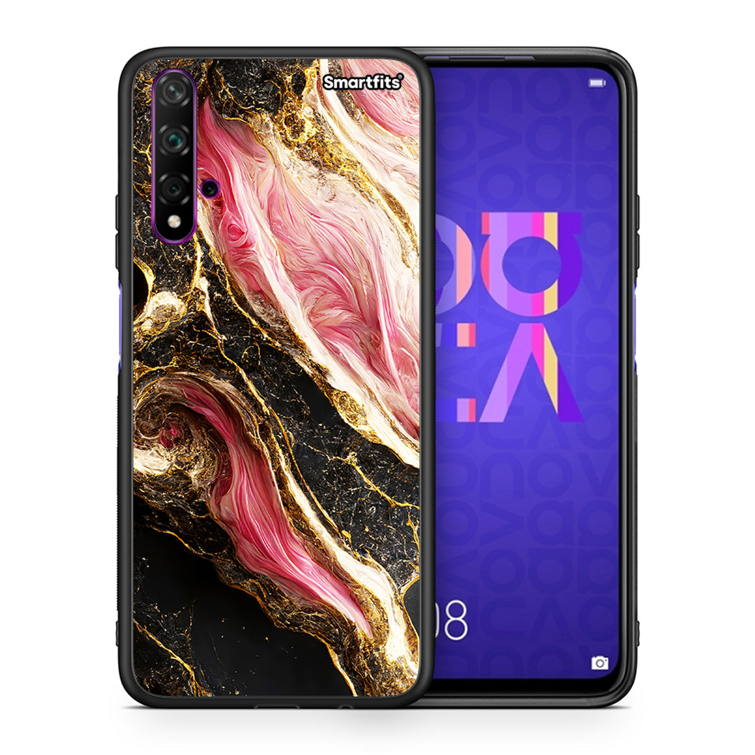 Θήκη Huawei Nova 5T/Honor 20 Glamorous Pink Marble από τη Smartfits με σχέδιο στο πίσω μέρος και μαύρο περίβλημα | Huawei Nova 5T/Honor 20 Glamorous Pink Marble case with colorful back and black bezels