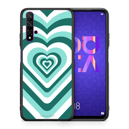 Θήκη Huawei Nova 5T/Honor 20 Green Hearts από τη Smartfits με σχέδιο στο πίσω μέρος και μαύρο περίβλημα | Huawei Nova 5T/Honor 20 Green Hearts case with colorful back and black bezels