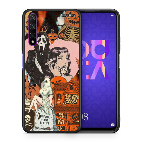 Θήκη Huawei Nova 5T / Honor 20 Halloween Collage από τη Smartfits με σχέδιο στο πίσω μέρος και μαύρο περίβλημα | Huawei Nova 5T / Honor 20 Halloween Collage case with colorful back and black bezels