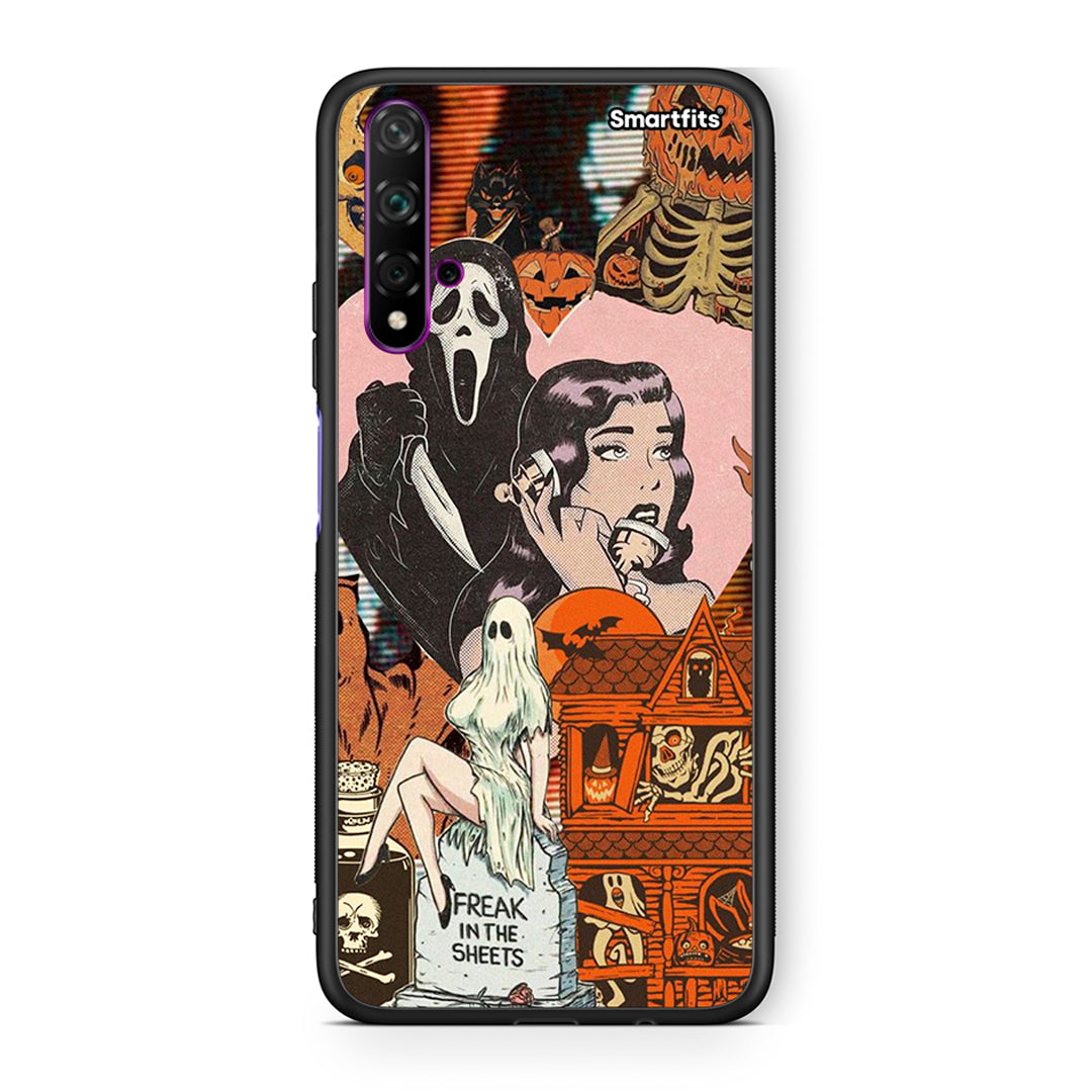 Huawei Nova 5T Halloween Collage Θήκη από τη Smartfits με σχέδιο στο πίσω μέρος και μαύρο περίβλημα | Smartphone case with colorful back and black bezels by Smartfits