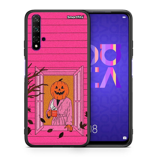 Θήκη Huawei Nova 5T / Honor 20 Halloween Pumpkin Lady από τη Smartfits με σχέδιο στο πίσω μέρος και μαύρο περίβλημα | Huawei Nova 5T / Honor 20 Halloween Pumpkin Lady case with colorful back and black bezels
