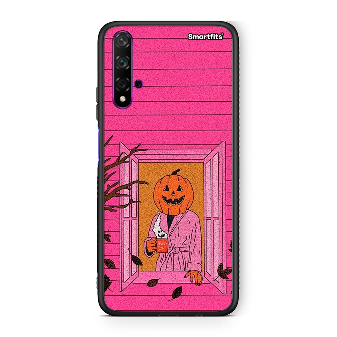 Huawei Nova 5T Halloween Pumpkin Lady Θήκη από τη Smartfits με σχέδιο στο πίσω μέρος και μαύρο περίβλημα | Smartphone case with colorful back and black bezels by Smartfits