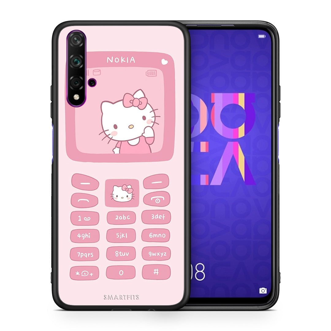 Θήκη Αγίου Βαλεντίνου Huawei Nova 5T / Honor 20 Hello Kitten από τη Smartfits με σχέδιο στο πίσω μέρος και μαύρο περίβλημα | Huawei Nova 5T / Honor 20 Hello Kitten case with colorful back and black bezels