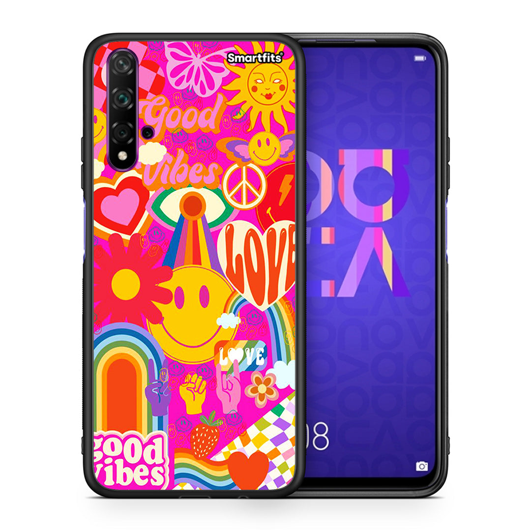 Θήκη Huawei Nova 5T/Honor 20 Hippie Love από τη Smartfits με σχέδιο στο πίσω μέρος και μαύρο περίβλημα | Huawei Nova 5T/Honor 20 Hippie Love case with colorful back and black bezels