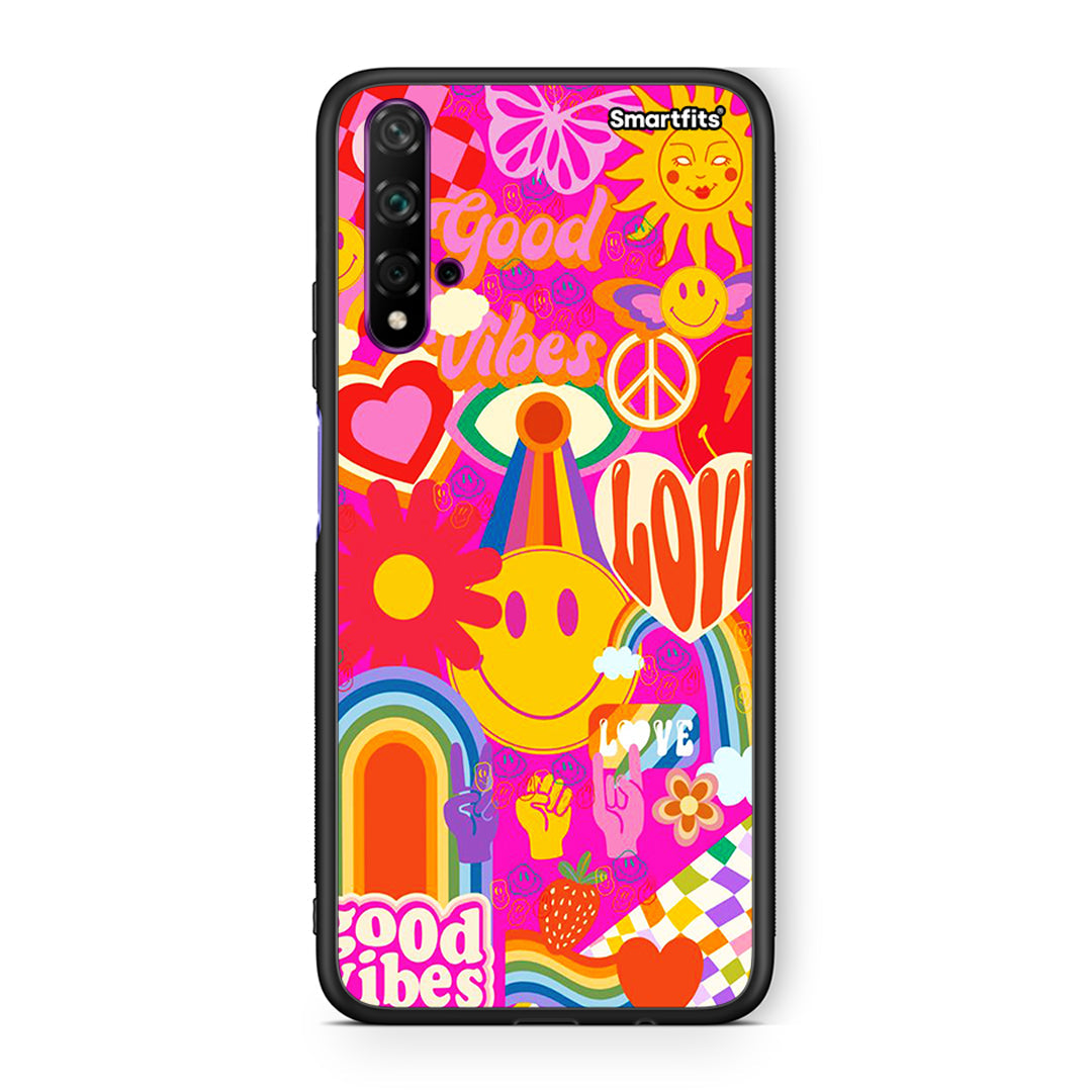 Huawei Nova 5T Hippie Love θήκη από τη Smartfits με σχέδιο στο πίσω μέρος και μαύρο περίβλημα | Smartphone case with colorful back and black bezels by Smartfits