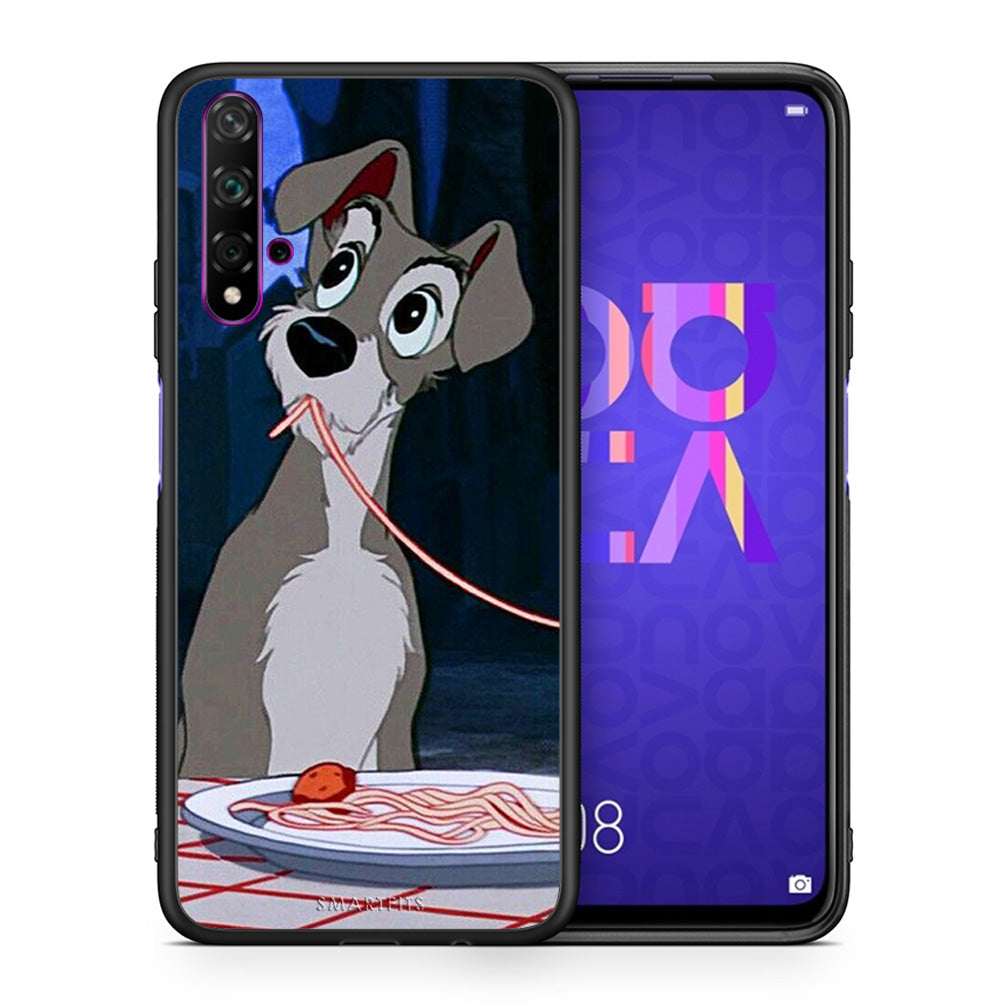 Θήκη Αγίου Βαλεντίνου Huawei Nova 5T / Honor 20 Lady And Tramp 1 από τη Smartfits με σχέδιο στο πίσω μέρος και μαύρο περίβλημα | Huawei Nova 5T / Honor 20 Lady And Tramp 1 case with colorful back and black bezels