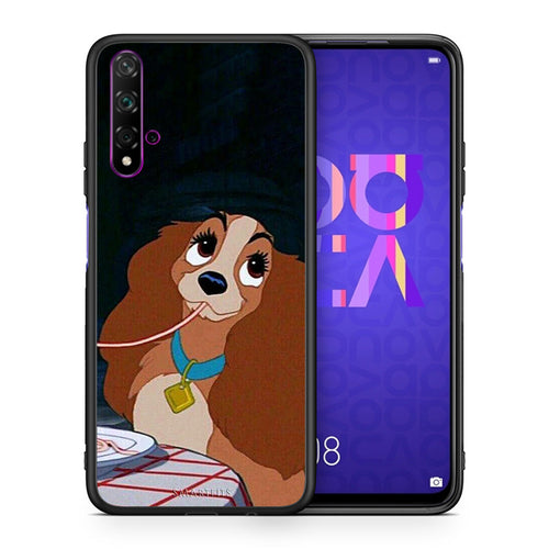 Θήκη Αγίου Βαλεντίνου Huawei Nova 5T / Honor 20 Lady And Tramp 2 από τη Smartfits με σχέδιο στο πίσω μέρος και μαύρο περίβλημα | Huawei Nova 5T / Honor 20 Lady And Tramp 2 case with colorful back and black bezels