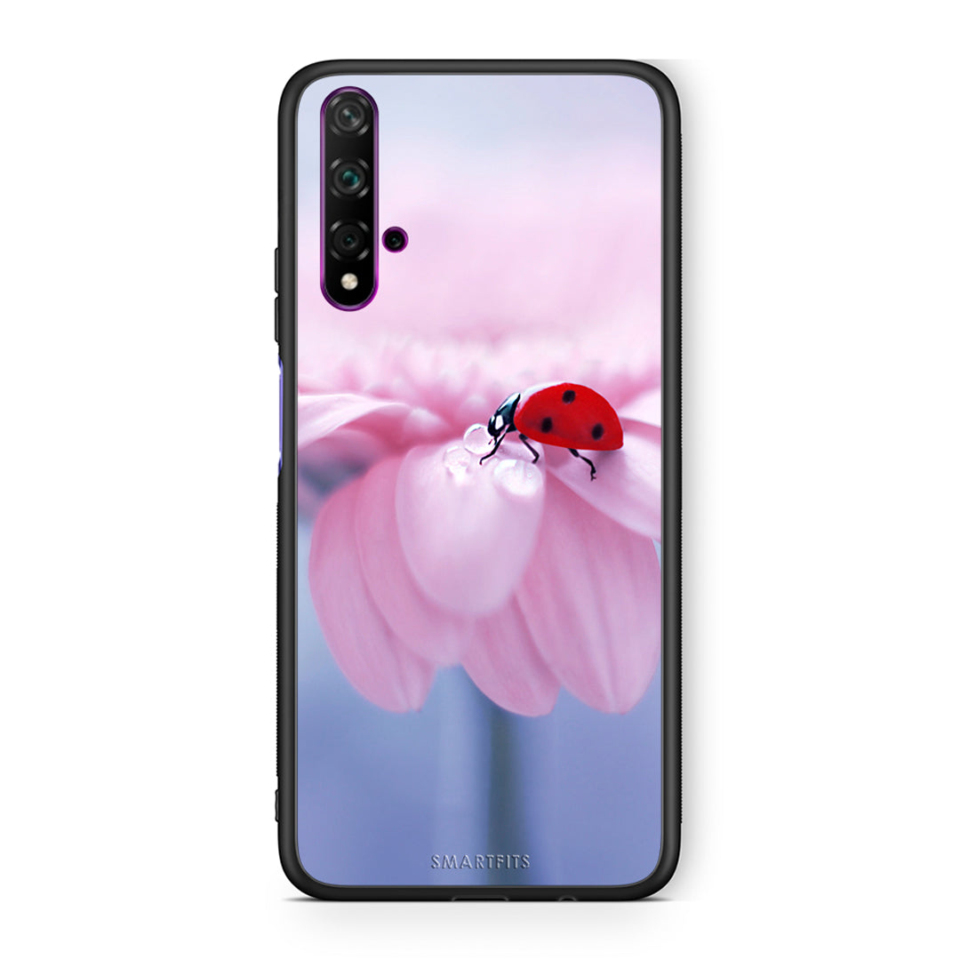 Huawei Nova 5T Ladybug Flower θήκη από τη Smartfits με σχέδιο στο πίσω μέρος και μαύρο περίβλημα | Smartphone case with colorful back and black bezels by Smartfits