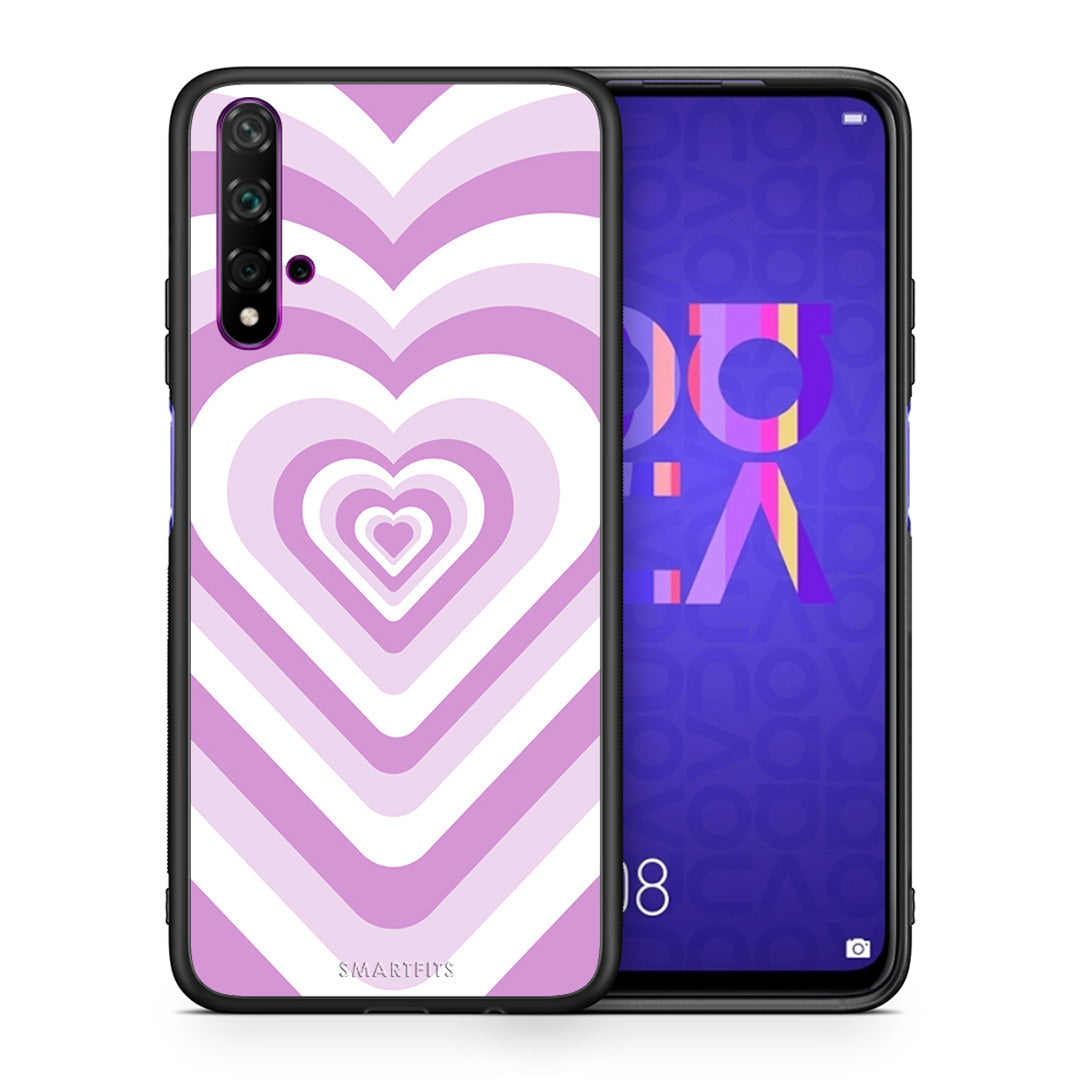 Θήκη Huawei Nova 5T/Honor 20 Lilac Hearts από τη Smartfits με σχέδιο στο πίσω μέρος και μαύρο περίβλημα | Huawei Nova 5T/Honor 20 Lilac Hearts case with colorful back and black bezels