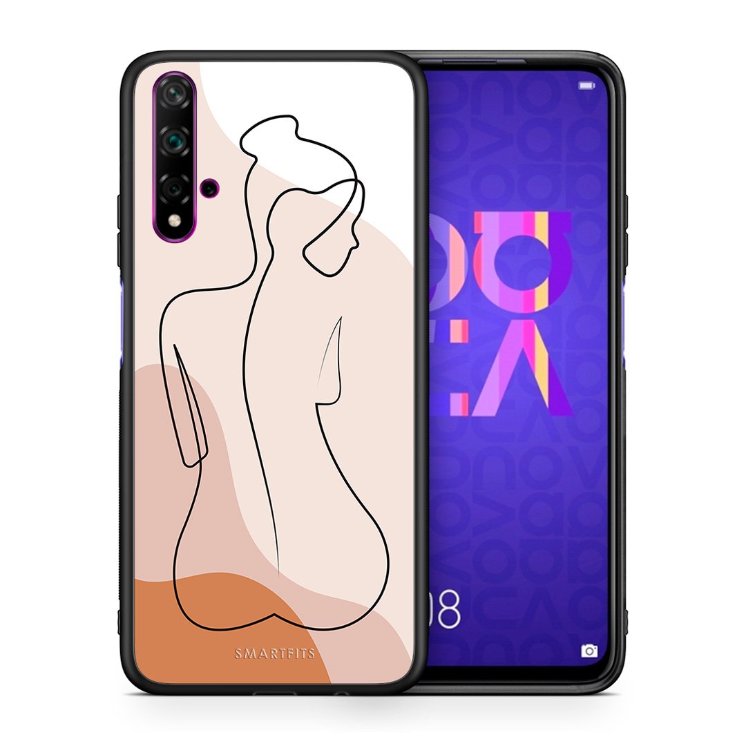 Θήκη Huawei Nova 5T/Honor 20 LineArt Woman από τη Smartfits με σχέδιο στο πίσω μέρος και μαύρο περίβλημα | Huawei Nova 5T/Honor 20 LineArt Woman case with colorful back and black bezels