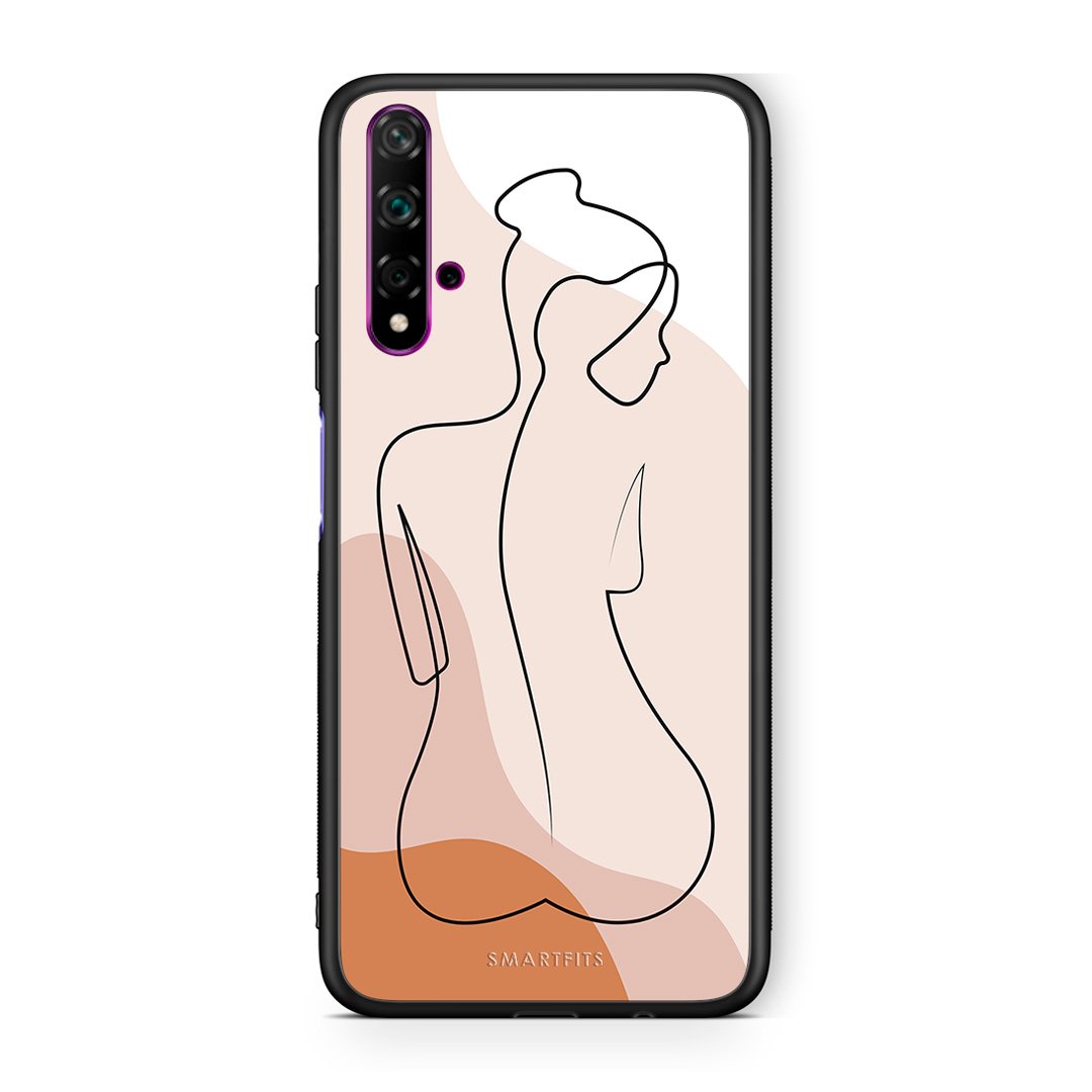 Huawei Nova 5T LineArt Woman θήκη από τη Smartfits με σχέδιο στο πίσω μέρος και μαύρο περίβλημα | Smartphone case with colorful back and black bezels by Smartfits