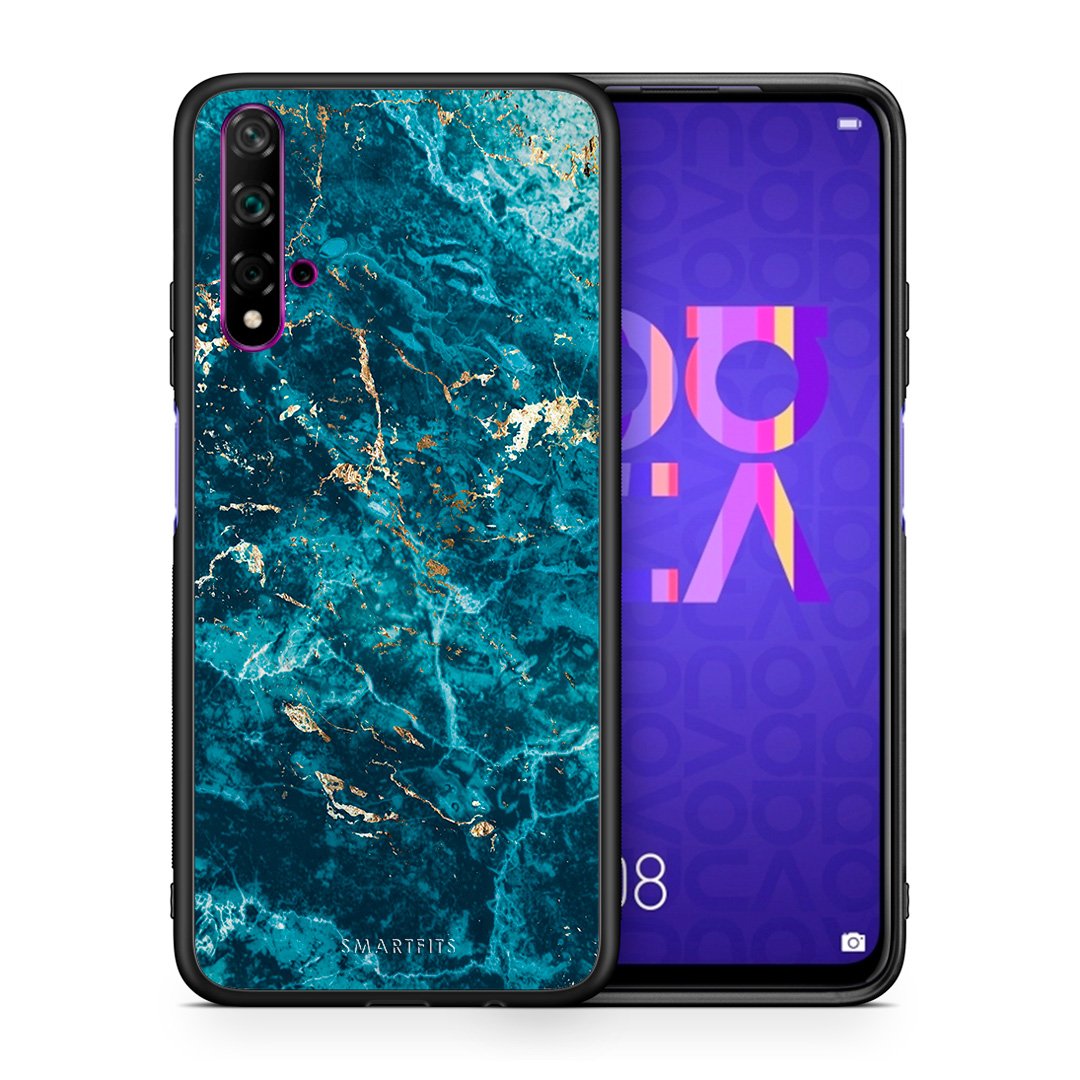 Θήκη Huawei Nova 5T/Honor 20 Marble Blue από τη Smartfits με σχέδιο στο πίσω μέρος και μαύρο περίβλημα | Huawei Nova 5T/Honor 20 Marble Blue case with colorful back and black bezels