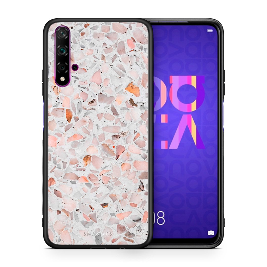 Θήκη Huawei Nova 5T/Honor 20 Marble Terrazzo από τη Smartfits με σχέδιο στο πίσω μέρος και μαύρο περίβλημα | Huawei Nova 5T/Honor 20 Marble Terrazzo case with colorful back and black bezels
