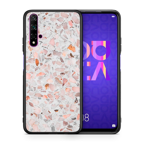 Θήκη Huawei Nova 5T/Honor 20 Marble Terrazzo από τη Smartfits με σχέδιο στο πίσω μέρος και μαύρο περίβλημα | Huawei Nova 5T/Honor 20 Marble Terrazzo case with colorful back and black bezels