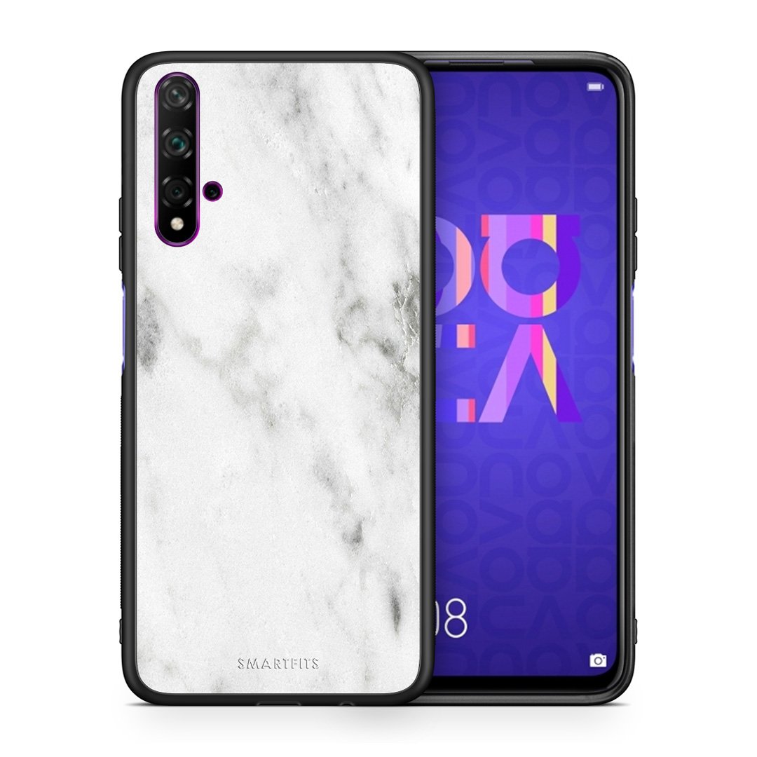 Θήκη Huawei Nova 5T/Honor 20 White Marble από τη Smartfits με σχέδιο στο πίσω μέρος και μαύρο περίβλημα | Huawei Nova 5T/Honor 20 White Marble case with colorful back and black bezels