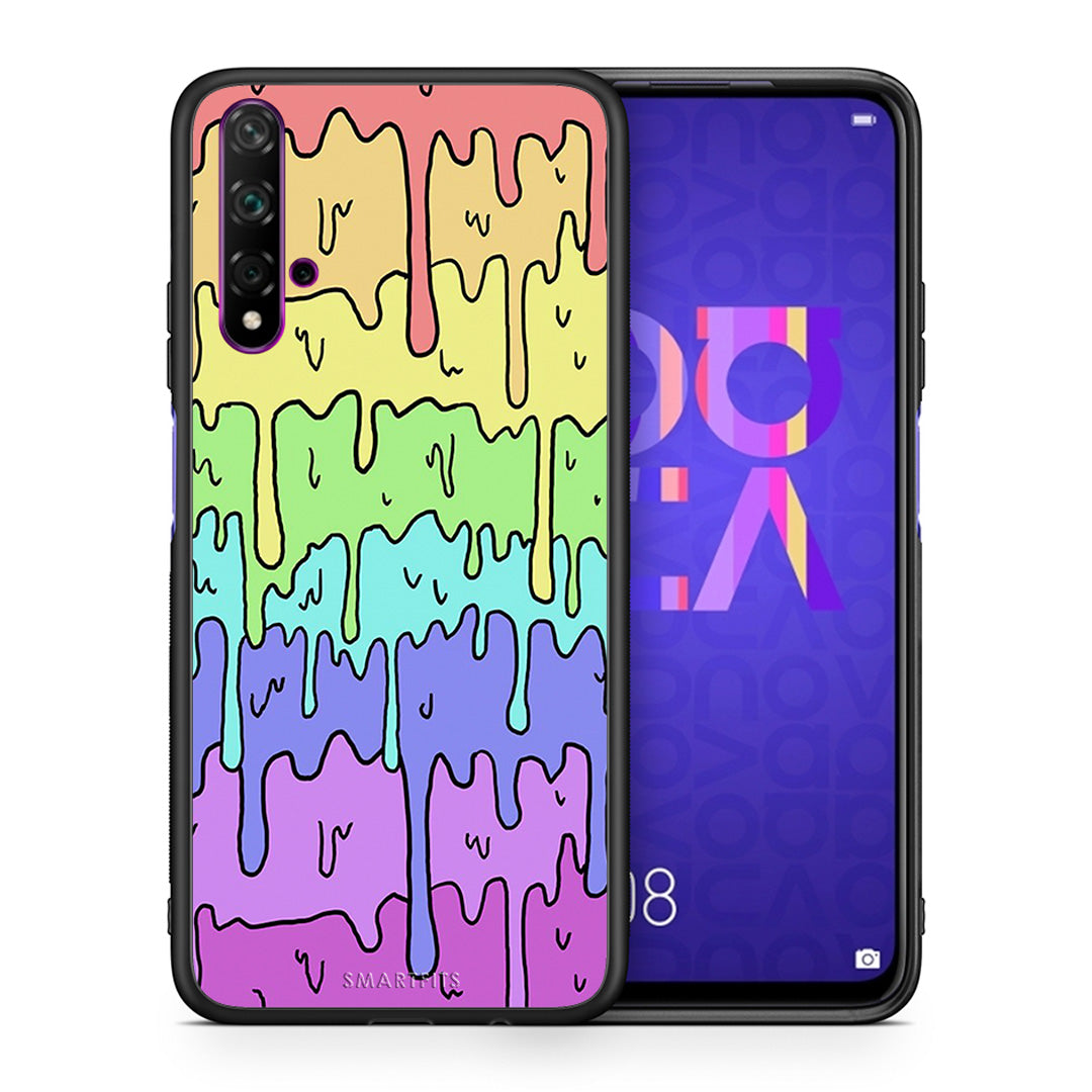 Θήκη Huawei Nova 5T/Honor 20 Melting Rainbow από τη Smartfits με σχέδιο στο πίσω μέρος και μαύρο περίβλημα | Huawei Nova 5T/Honor 20 Melting Rainbow case with colorful back and black bezels