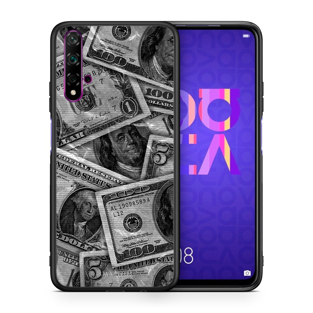 Θήκη Huawei Nova 5T/Honor 20 Money Dollars από τη Smartfits με σχέδιο στο πίσω μέρος και μαύρο περίβλημα | Huawei Nova 5T/Honor 20 Money Dollars case with colorful back and black bezels