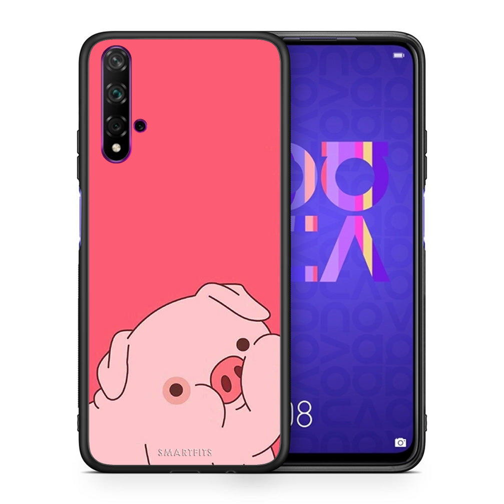 Θήκη Αγίου Βαλεντίνου Huawei Nova 5T / Honor 20 Pig Love 1 από τη Smartfits με σχέδιο στο πίσω μέρος και μαύρο περίβλημα | Huawei Nova 5T / Honor 20 Pig Love 1 case with colorful back and black bezels