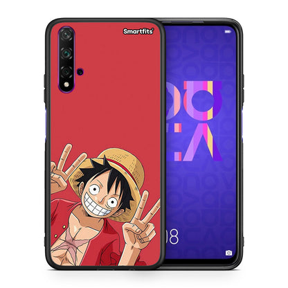 Θήκη Huawei Nova 5T / Honor 20 Pirate Luffy από τη Smartfits με σχέδιο στο πίσω μέρος και μαύρο περίβλημα | Huawei Nova 5T / Honor 20 Pirate Luffy case with colorful back and black bezels