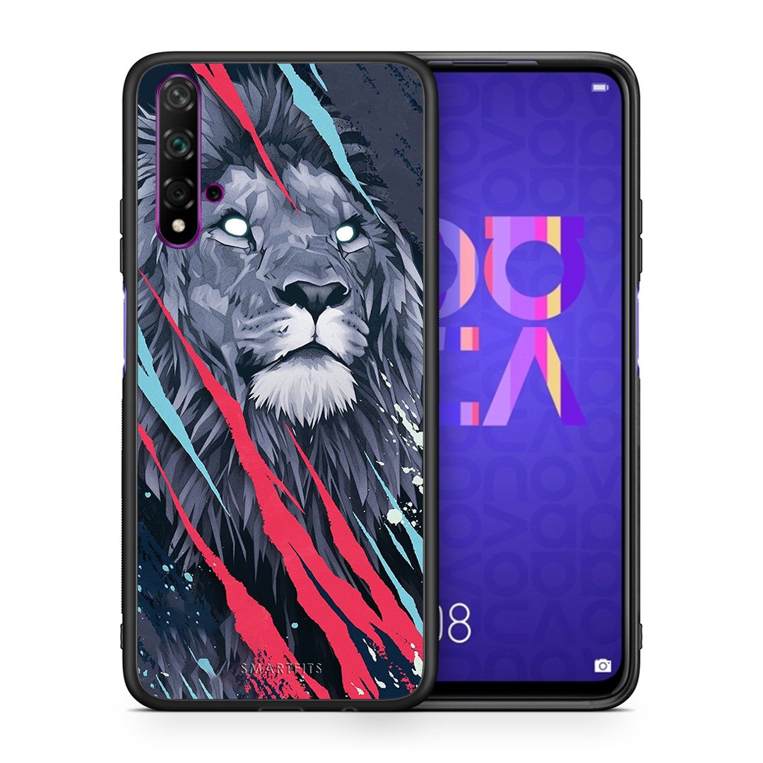 Θήκη Huawei Nova 5T/Honor 20 Lion Designer PopArt από τη Smartfits με σχέδιο στο πίσω μέρος και μαύρο περίβλημα | Huawei Nova 5T/Honor 20 Lion Designer PopArt case with colorful back and black bezels