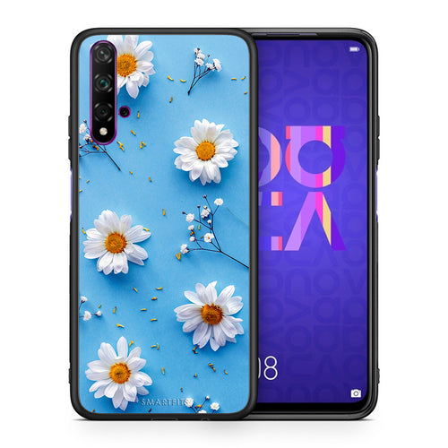 Θήκη Huawei Nova 5T/Honor 20 Real Daisies από τη Smartfits με σχέδιο στο πίσω μέρος και μαύρο περίβλημα | Huawei Nova 5T/Honor 20 Real Daisies case with colorful back and black bezels