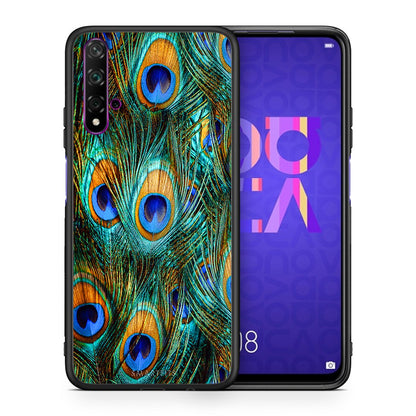 Θήκη Huawei Nova 5T/Honor 20 Real Peacock Feathers από τη Smartfits με σχέδιο στο πίσω μέρος και μαύρο περίβλημα | Huawei Nova 5T/Honor 20 Real Peacock Feathers case with colorful back and black bezels
