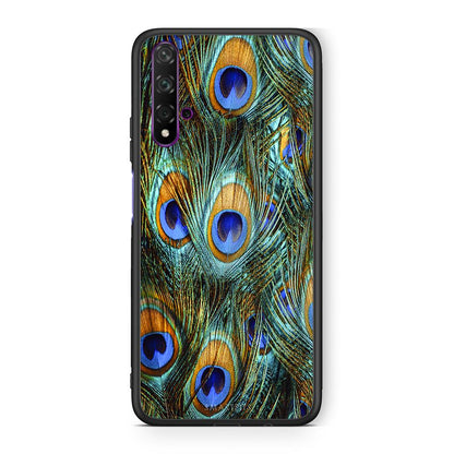 Huawei Nova 5T Real Peacock Feathers θήκη από τη Smartfits με σχέδιο στο πίσω μέρος και μαύρο περίβλημα | Smartphone case with colorful back and black bezels by Smartfits