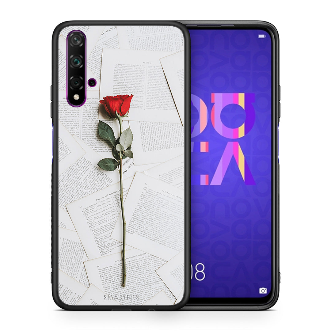 Θήκη Huawei Nova 5T/Honor 20 Red Rose από τη Smartfits με σχέδιο στο πίσω μέρος και μαύρο περίβλημα | Huawei Nova 5T/Honor 20 Red Rose case with colorful back and black bezels