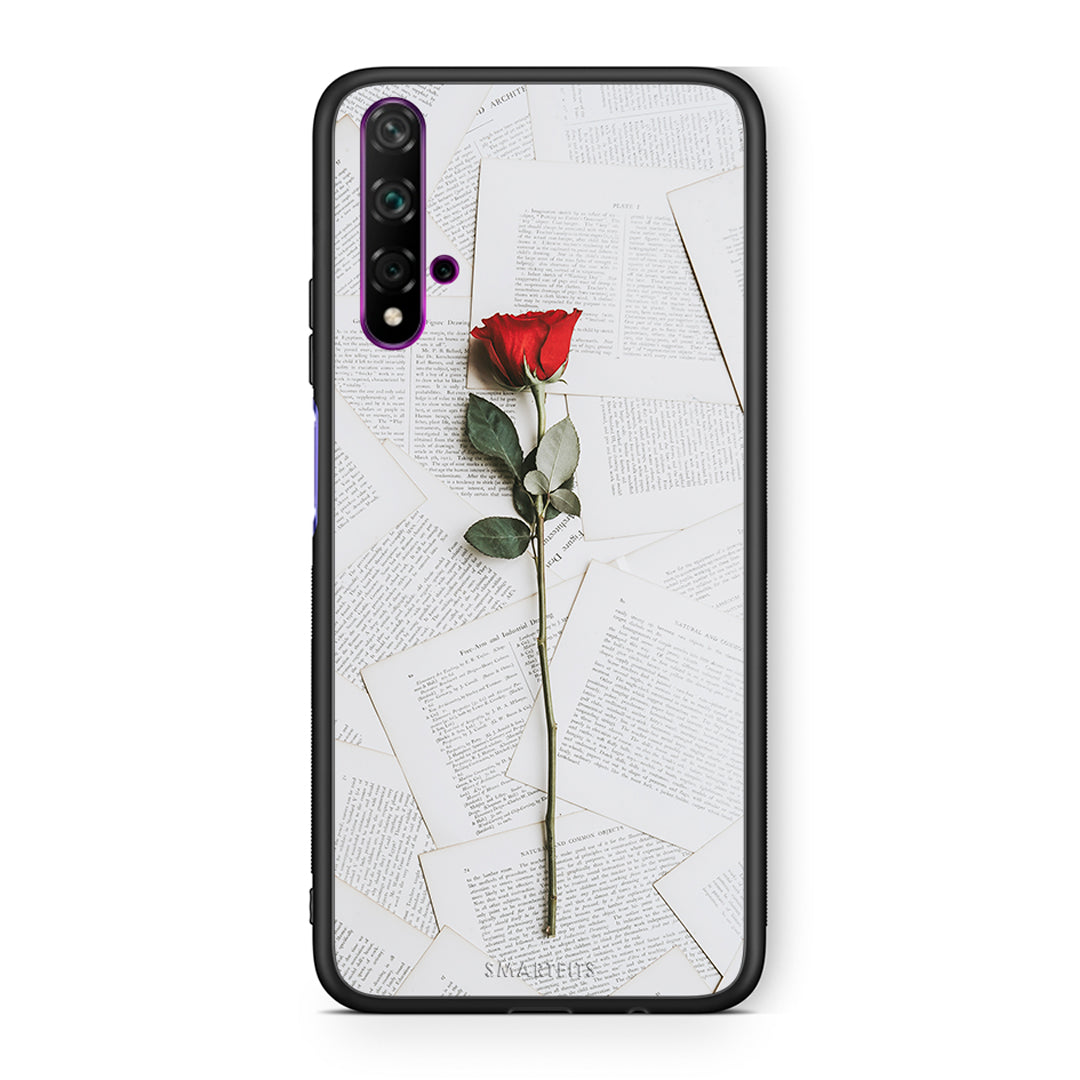 Huawei Nova 5T Red Rose θήκη από τη Smartfits με σχέδιο στο πίσω μέρος και μαύρο περίβλημα | Smartphone case with colorful back and black bezels by Smartfits