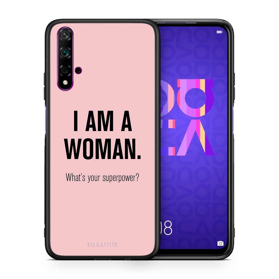 Θήκη Huawei Nova 5T/Honor 20 Superpower Woman από τη Smartfits με σχέδιο στο πίσω μέρος και μαύρο περίβλημα | Huawei Nova 5T/Honor 20 Superpower Woman case with colorful back and black bezels