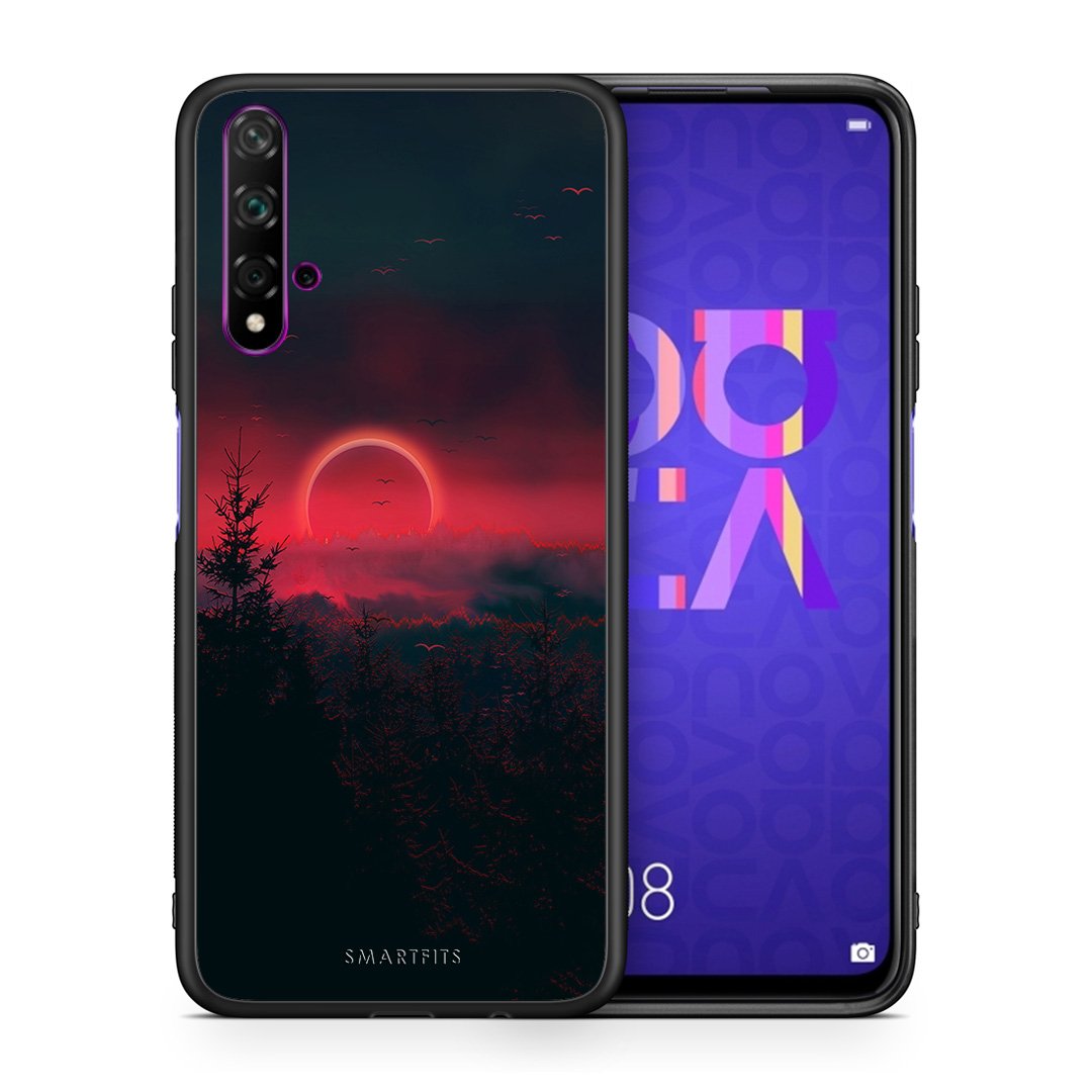 Θήκη Huawei Nova 5T/Honor 20 Sunset Tropic από τη Smartfits με σχέδιο στο πίσω μέρος και μαύρο περίβλημα | Huawei Nova 5T/Honor 20 Sunset Tropic case with colorful back and black bezels