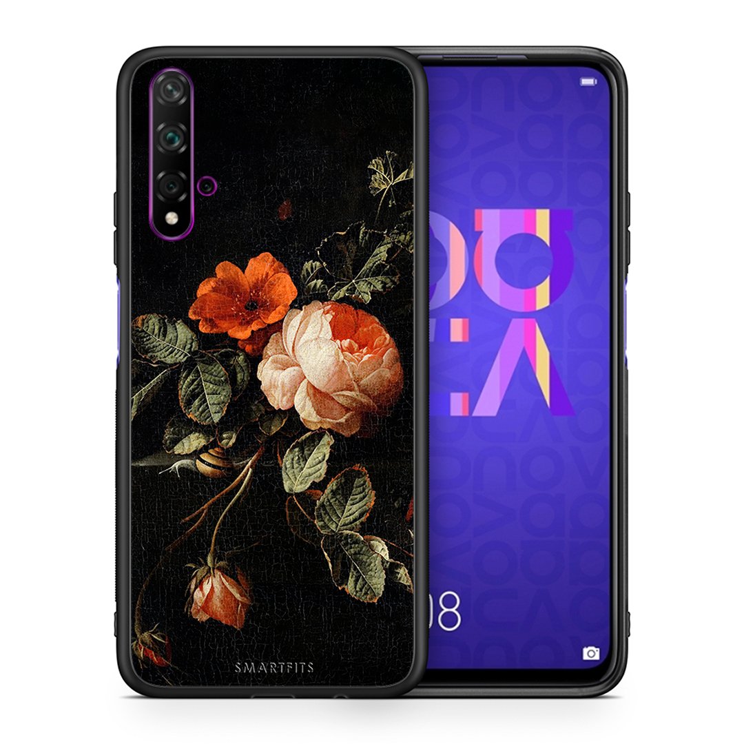 Θήκη Huawei Nova 5T/Honor 20 Vintage Roses από τη Smartfits με σχέδιο στο πίσω μέρος και μαύρο περίβλημα | Huawei Nova 5T/Honor 20 Vintage Roses case with colorful back and black bezels