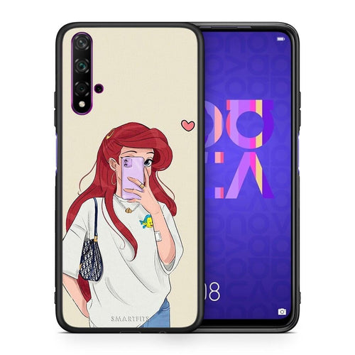 Θήκη Huawei Nova 5T / Honor 20 Walking Mermaid από τη Smartfits με σχέδιο στο πίσω μέρος και μαύρο περίβλημα | Huawei Nova 5T / Honor 20 Walking Mermaid case with colorful back and black bezels