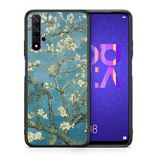 Θήκη Huawei Nova 5T/Honor 20 White Blossoms από τη Smartfits με σχέδιο στο πίσω μέρος και μαύρο περίβλημα | Huawei Nova 5T/Honor 20 White Blossoms case with colorful back and black bezels
