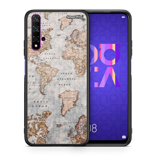 Θήκη Huawei Nova 5T / Honor 20 World Map από τη Smartfits με σχέδιο στο πίσω μέρος και μαύρο περίβλημα | Huawei Nova 5T / Honor 20 World Map case with colorful back and black bezels