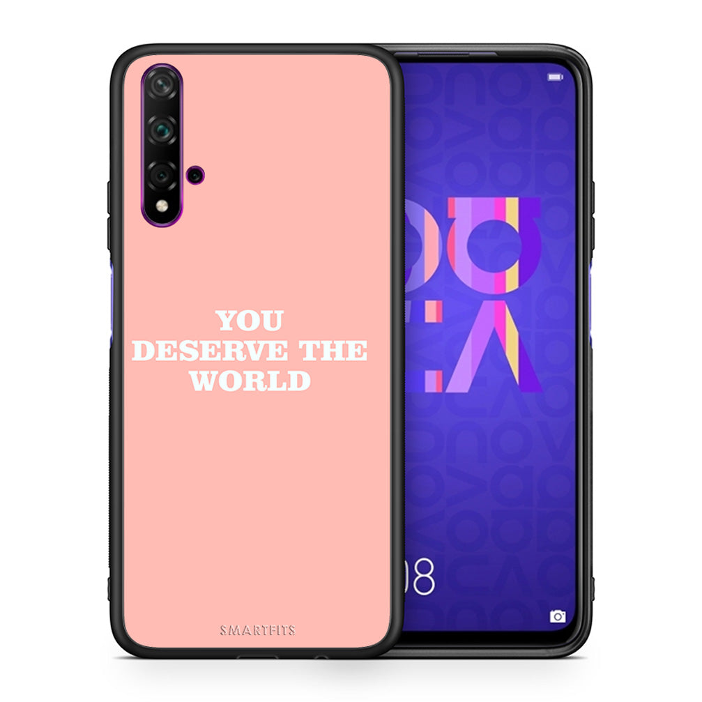 Θήκη Αγίου Βαλεντίνου Huawei Nova 5T / Honor 20 You Deserve The World από τη Smartfits με σχέδιο στο πίσω μέρος και μαύρο περίβλημα | Huawei Nova 5T / Honor 20 You Deserve The World case with colorful back and black bezels