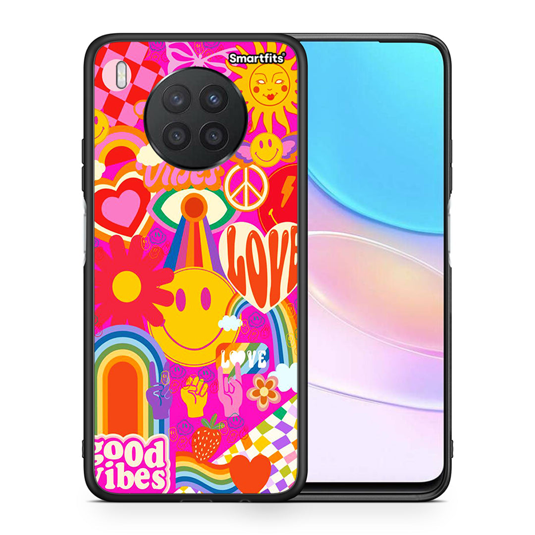 Θήκη Huawei Nova 8i / Honor 50 Lite Hippie Love από τη Smartfits με σχέδιο στο πίσω μέρος και μαύρο περίβλημα | Huawei Nova 8i / Honor 50 Lite Hippie Love case with colorful back and black bezels