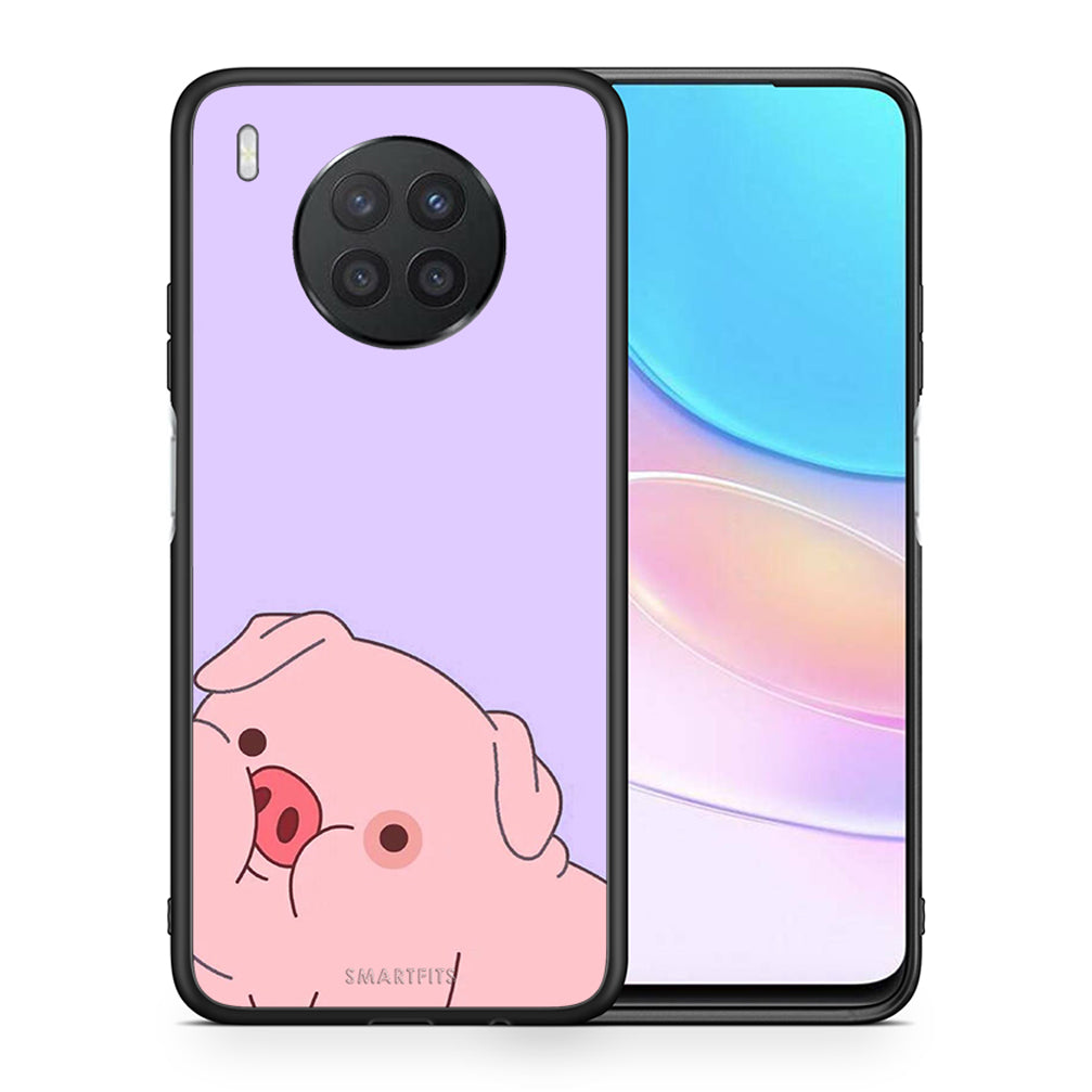 Θήκη Αγίου Βαλεντίνου Huawei Nova 8i / Honor 50 Lite Pig Love 2 από τη Smartfits με σχέδιο στο πίσω μέρος και μαύρο περίβλημα | Huawei Nova 8i / Honor 50 Lite Pig Love 2 case with colorful back and black bezels
