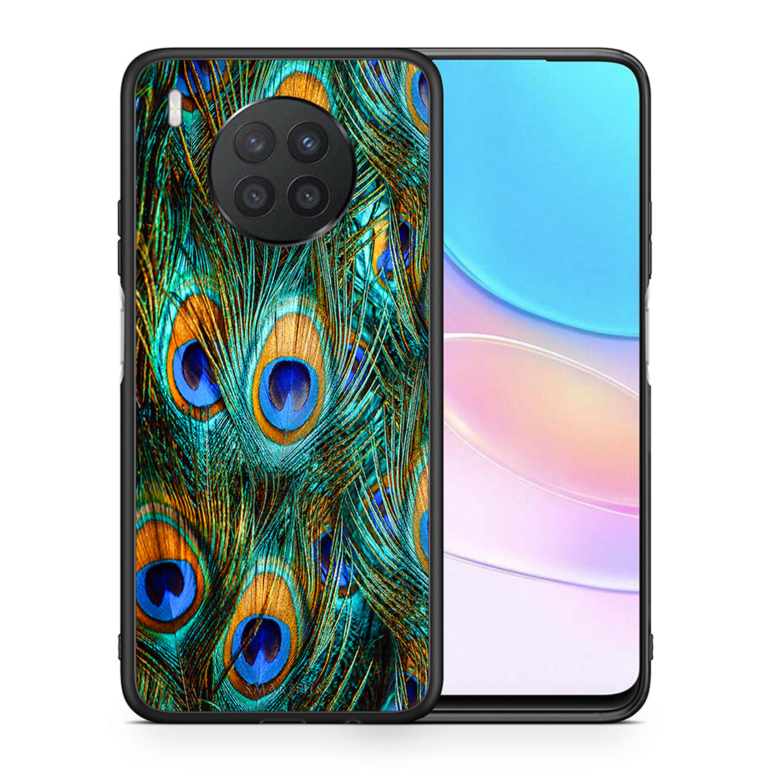 Θήκη Huawei Nova 8i / Honor 50 Lite Real Peacock Feathers από τη Smartfits με σχέδιο στο πίσω μέρος και μαύρο περίβλημα | Huawei Nova 8i / Honor 50 Lite Real Peacock Feathers case with colorful back and black bezels