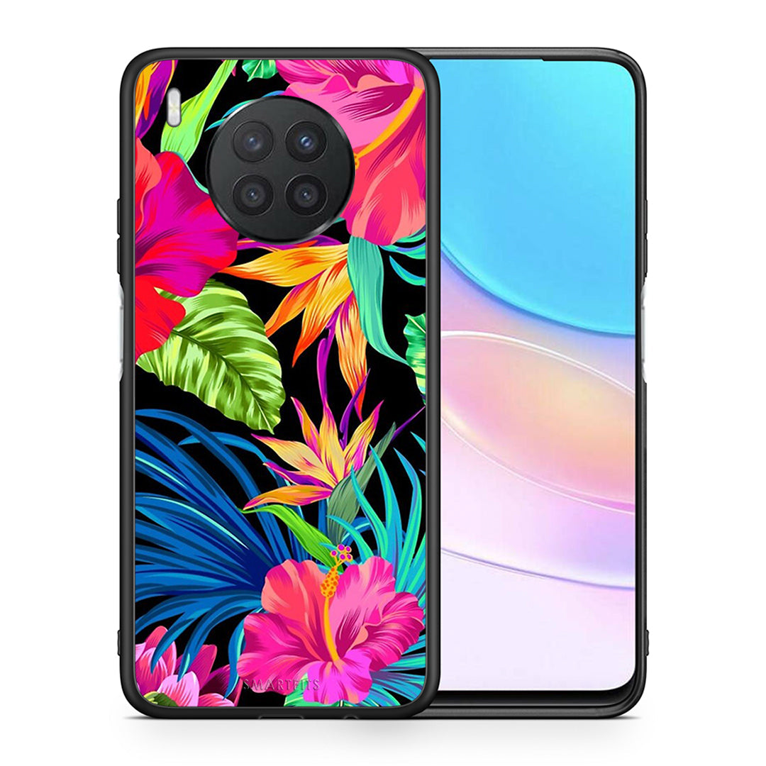 Θήκη Huawei Nova 8i / Honor 50 Lite Tropical Flowers από τη Smartfits με σχέδιο στο πίσω μέρος και μαύρο περίβλημα | Huawei Nova 8i / Honor 50 Lite Tropical Flowers case with colorful back and black bezels