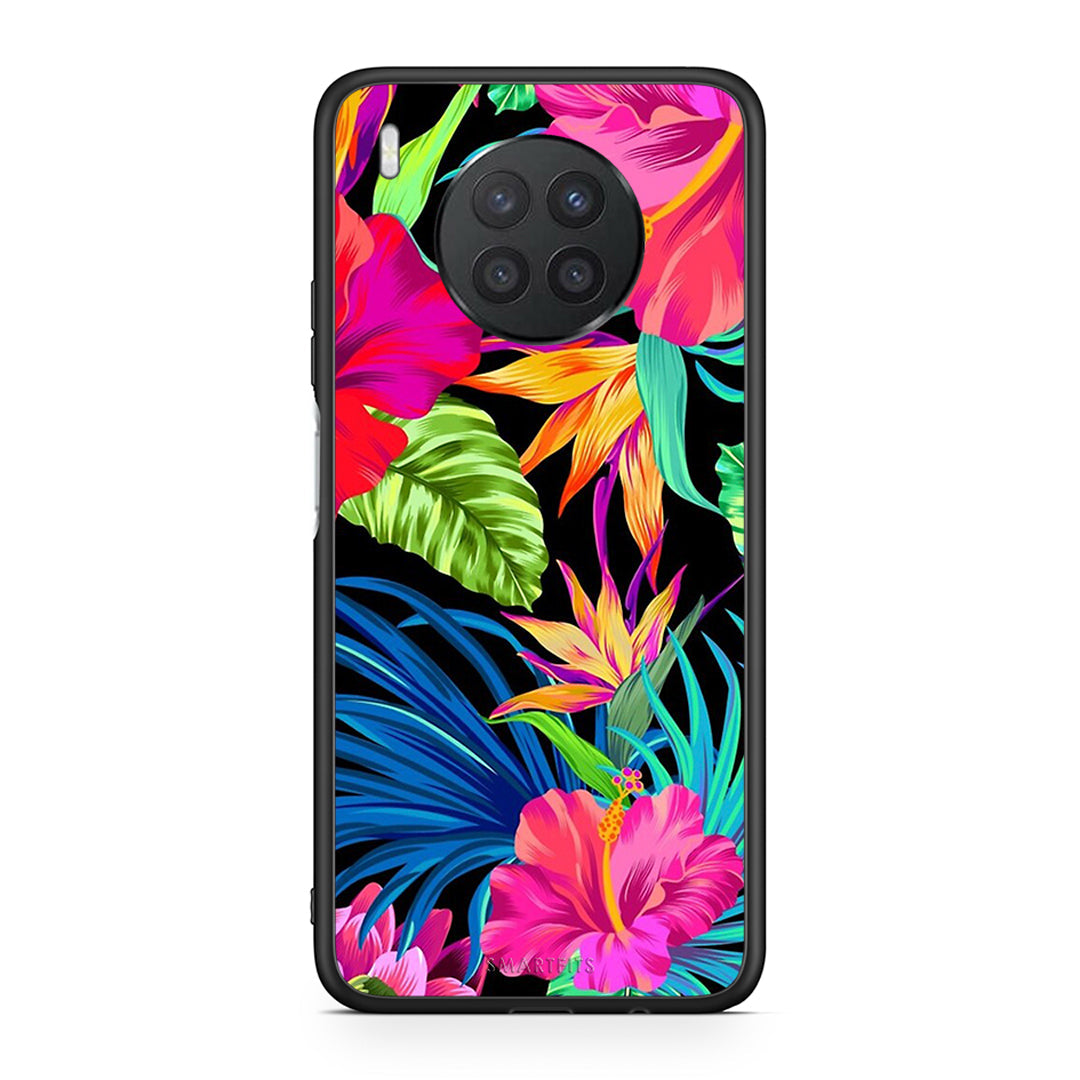 Huawei Nova 8i / Honor 50 Lite Tropical Flowers θήκη από τη Smartfits με σχέδιο στο πίσω μέρος και μαύρο περίβλημα | Smartphone case with colorful back and black bezels by Smartfits