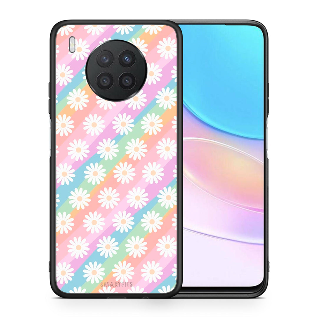 Θήκη Huawei Nova 8i / Honor 50 Lite White Daisies από τη Smartfits με σχέδιο στο πίσω μέρος και μαύρο περίβλημα | Huawei Nova 8i / Honor 50 Lite White Daisies case with colorful back and black bezels