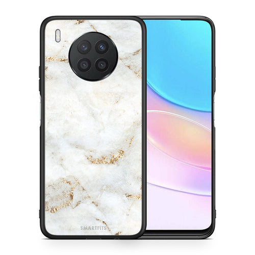 Θήκη Huawei Nova 8i / Honor 50 Lite White Gold Marble από τη Smartfits με σχέδιο στο πίσω μέρος και μαύρο περίβλημα | Huawei Nova 8i / Honor 50 Lite White Gold Marble case with colorful back and black bezels