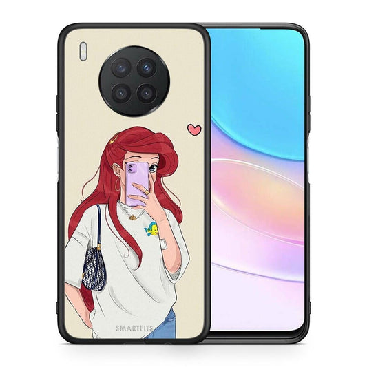 Θήκη Huawei Nova 8i / Honor 50 Lite Walking Mermaid από τη Smartfits με σχέδιο στο πίσω μέρος και μαύρο περίβλημα | Huawei Nova 8i / Honor 50 Lite Walking Mermaid case with colorful back and black bezels