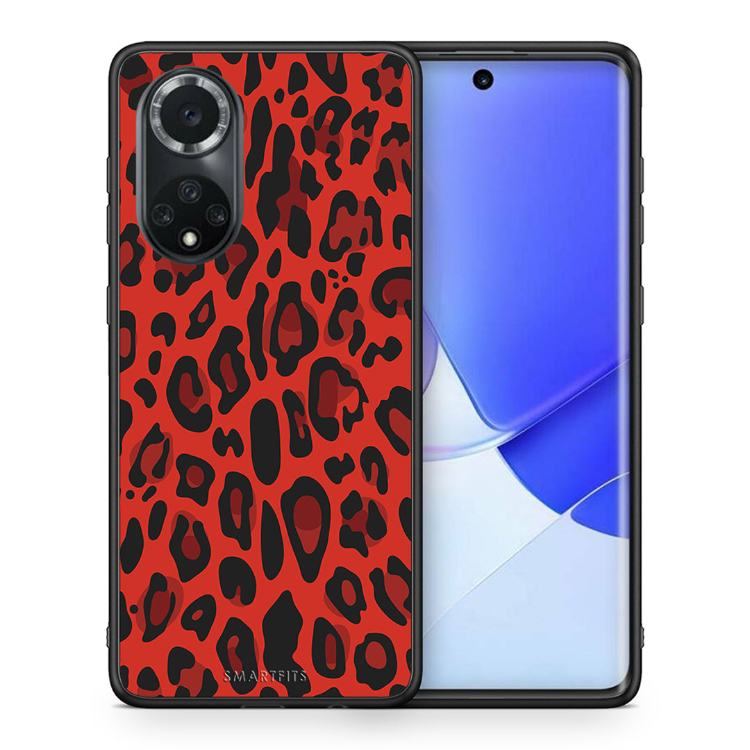 Θήκη Huawei Nova 9/Honor 50 Red Leopard Animal από τη Smartfits με σχέδιο στο πίσω μέρος και μαύρο περίβλημα | Huawei Nova 9/Honor 50 Red Leopard Animal case with colorful back and black bezels