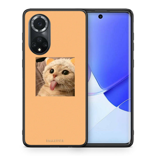 Θήκη Huawei Nova 9/Honor 50 Cat Tongue από τη Smartfits με σχέδιο στο πίσω μέρος και μαύρο περίβλημα | Huawei Nova 9/Honor 50 Cat Tongue case with colorful back and black bezels